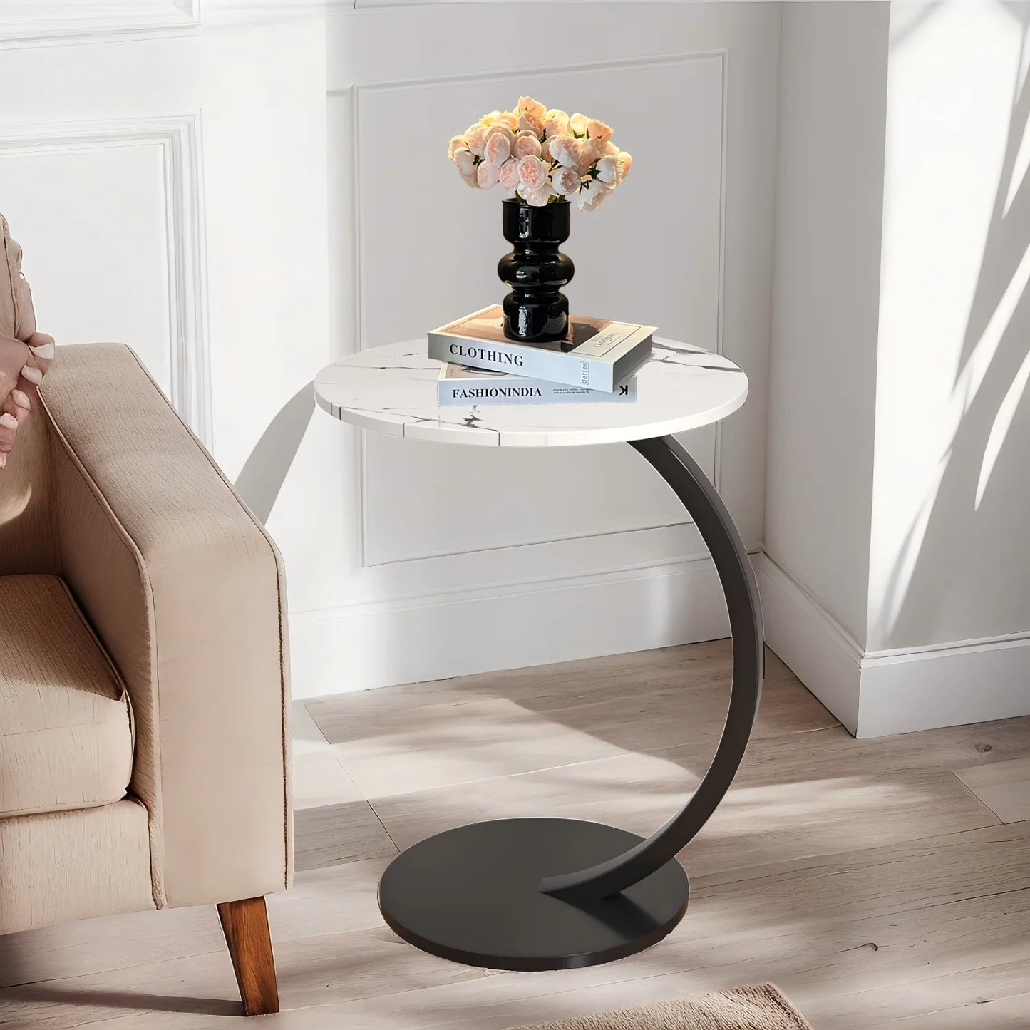 Light Luxury Round Side Table - Modern Metal Coffee Table