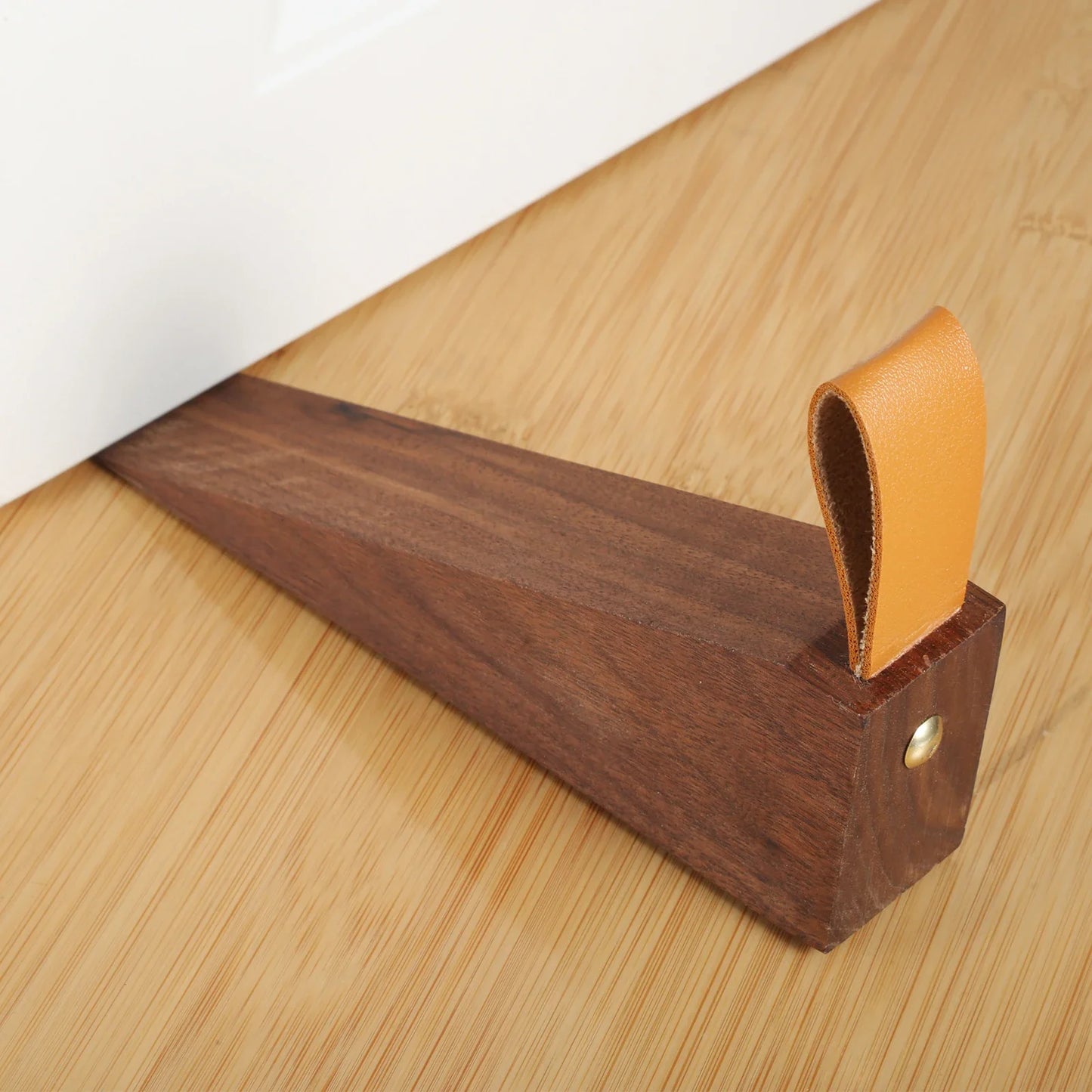 Solid Wood Door Stopper - Non-Slip Baby Safety Wedge with Leather Rope