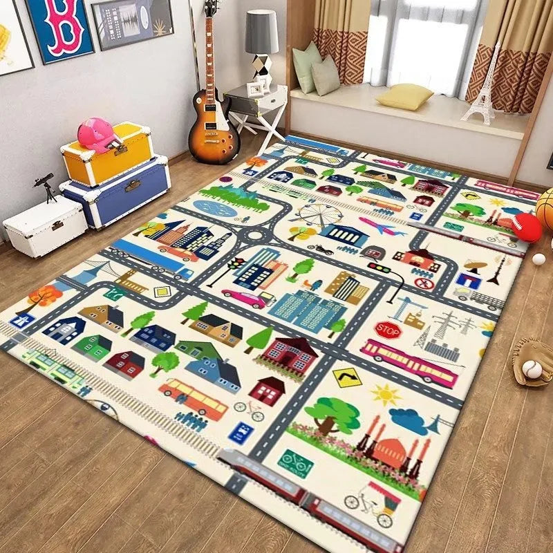 Traffic Road Kids Play Carpet - Interactive Game Room Rug