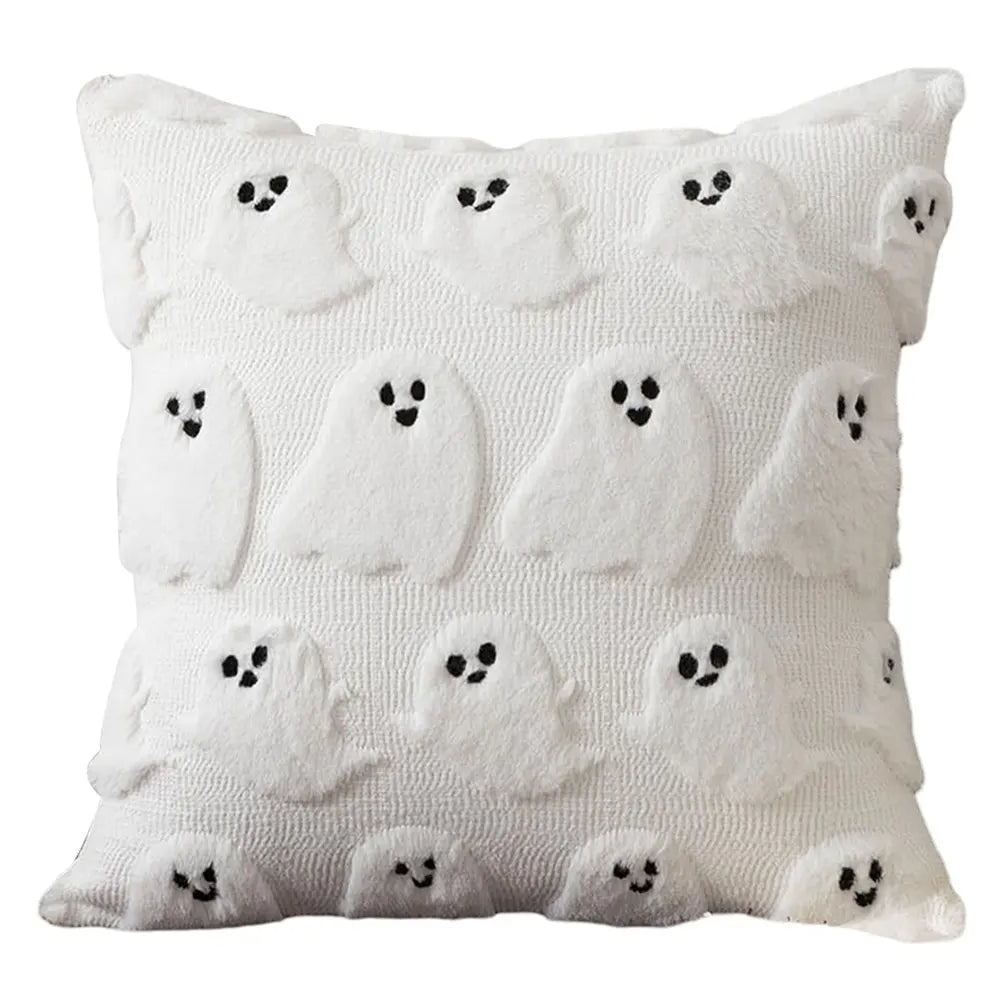Halloween Ghost Pumpkin Pillowcase - Plush Faux Fur Pillow Cover