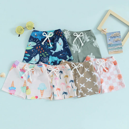 Toddler Boys Hawaiian Swim Shorts - Elastic Waist Beach Board Shorts
