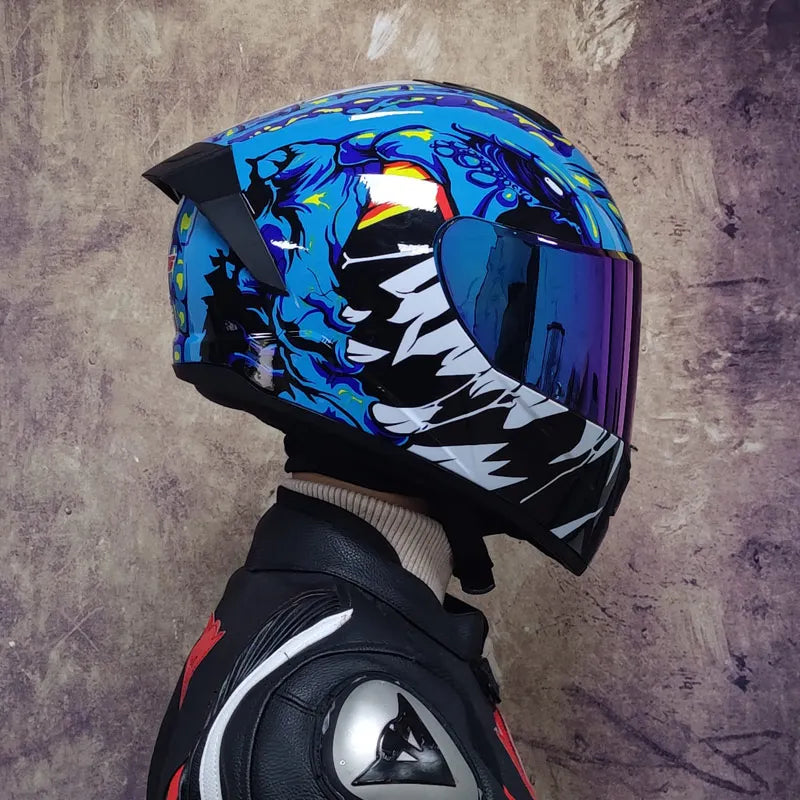 Full Face Racing Motorcycle Helmet - Winter Warm Double Visor
