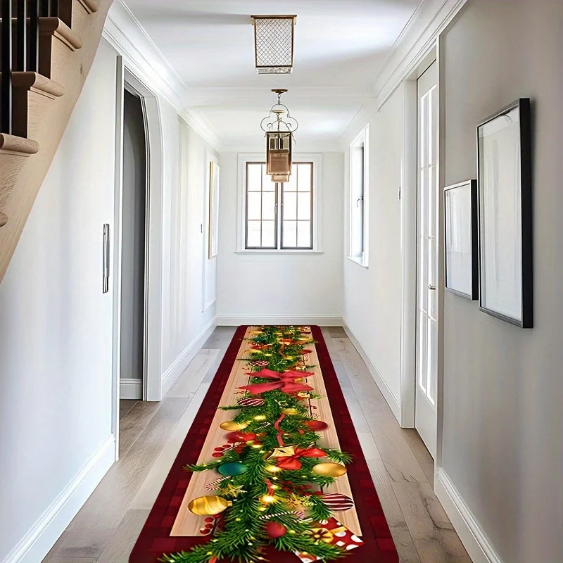 Christmas Ring Runner Mat - Rustic Farmhouse Decorative Rug