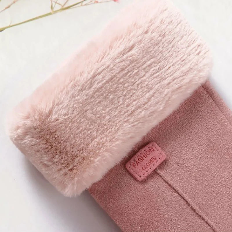 Guantes de invierno de ante para mujer con pantalla táctil - Forro de terciopelo cálido