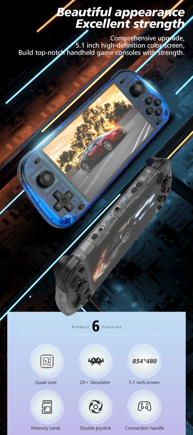 Large Screen Retro Handheld Game Console - Portable Gaming Device