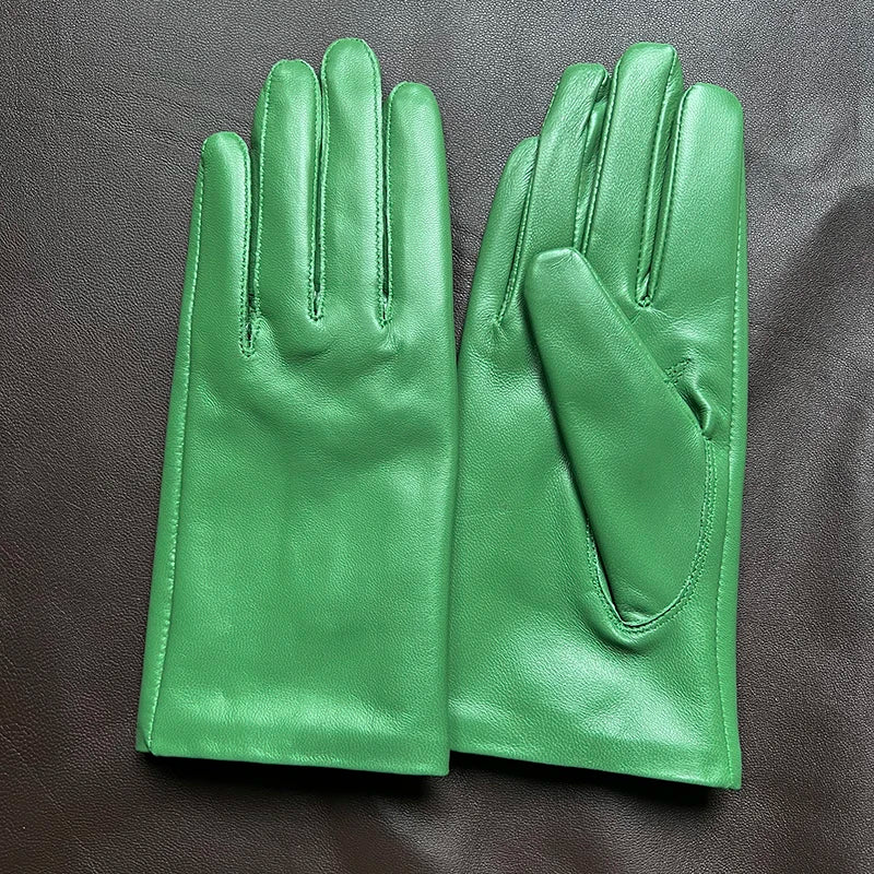 Guantes elegantes de piel de cordero con forro fino para mujer - Piel de oveja auténtica