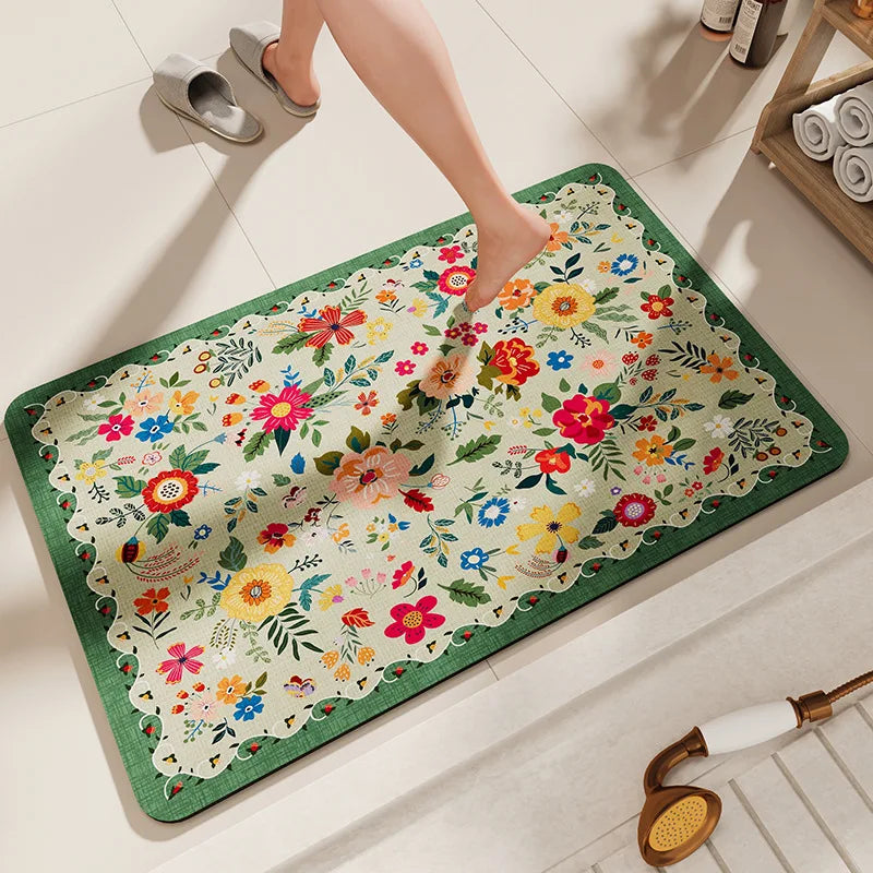 Diatomaceous Earth Stone Bath Mat - Flower Design Quick-Drying Carpet