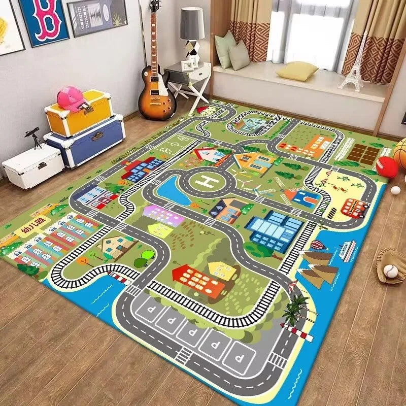 Traffic Road Kids Play Carpet - Interactive Game Room Rug