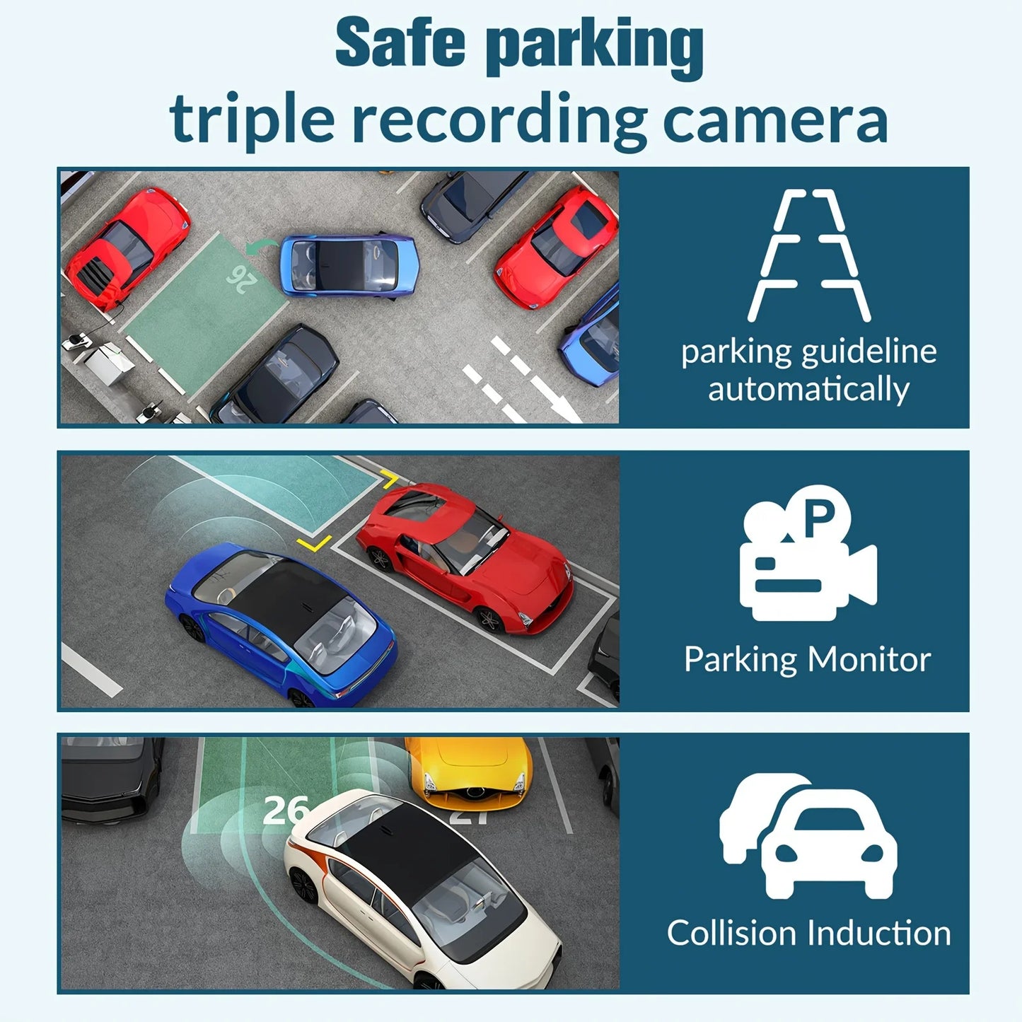 3 Channel Dash Cam for Cars - 1080P Video Recorder