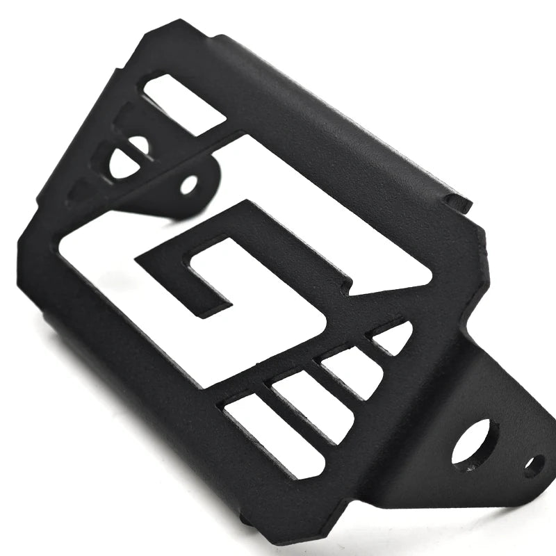 Black metal bracket with cut-out design on a white background