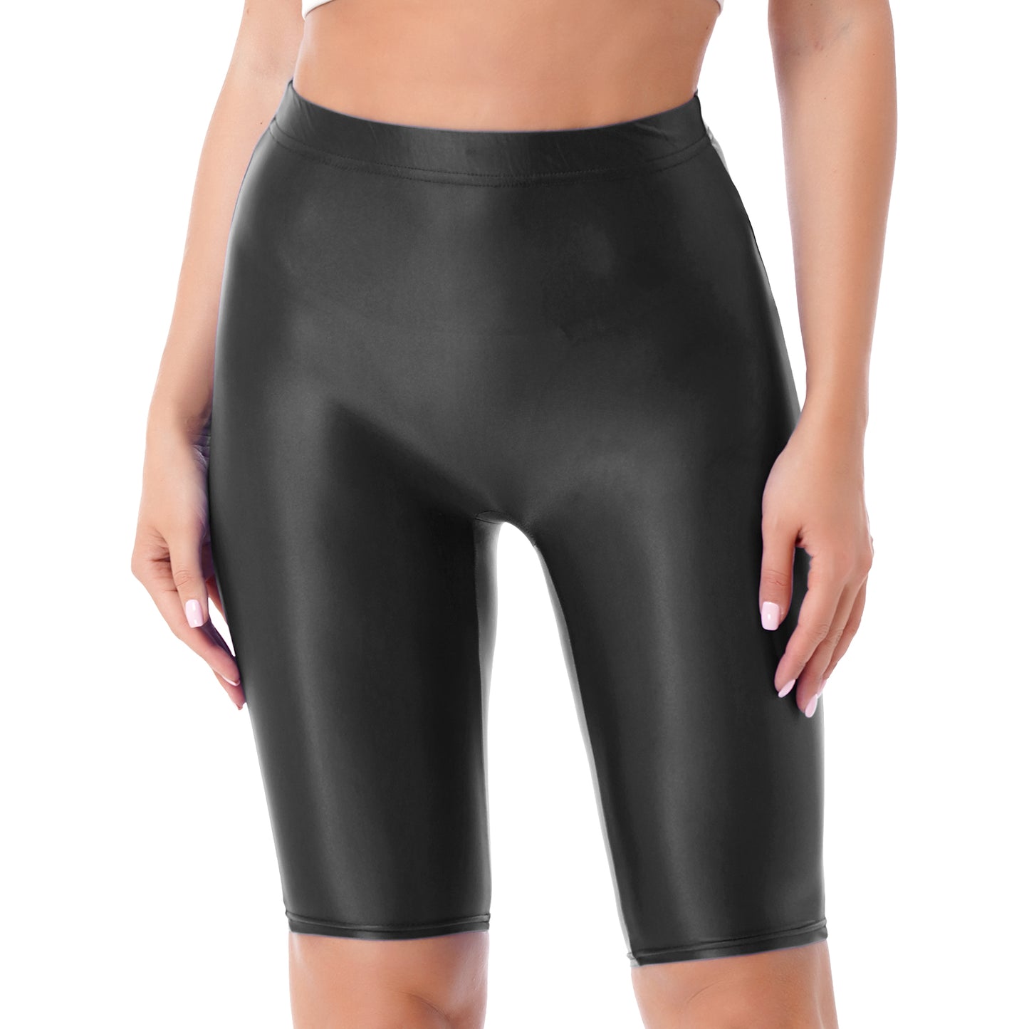Women's High Waist Swim Shorts - Glossy Athletic Leggings Swimwear