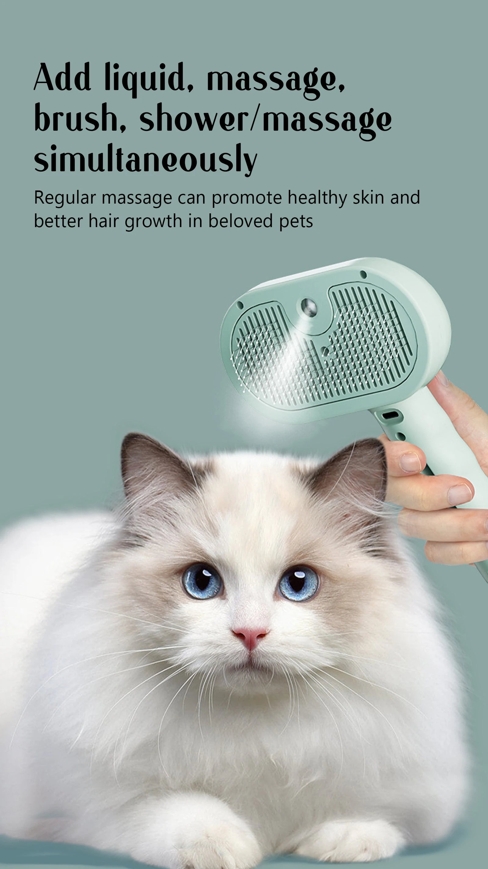 Steam Massage Pet Brush - Safe Round Head with Spray Hair Removal - Bascora