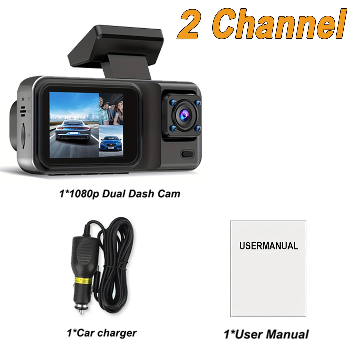3 Channel Dash Cam for Cars - 1080P Video Recorder