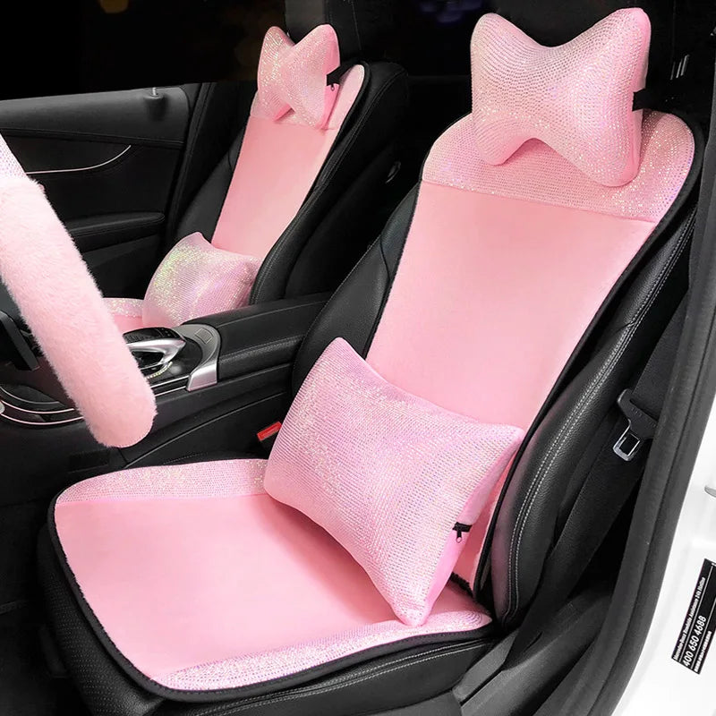 Crystal Diamond Car Seat Covers - Pink Plush Set