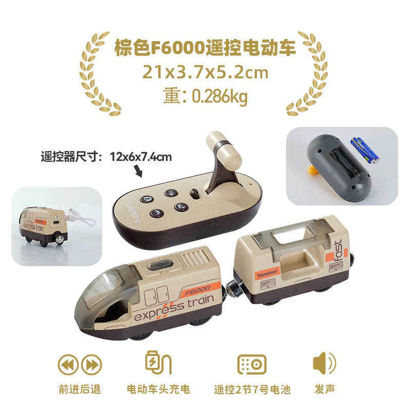 Remote Control Electric Train Toy - Wooden Track Compatible Set