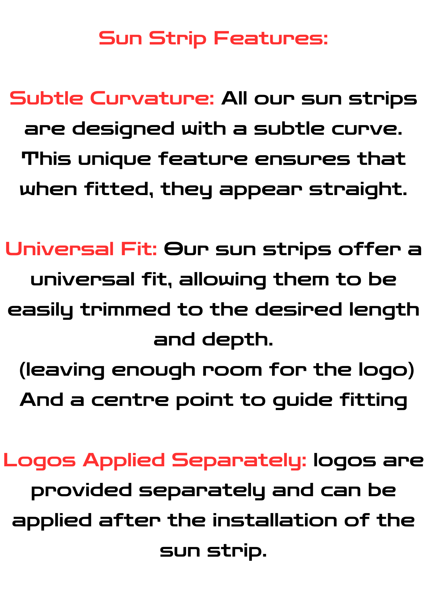 Text description of sun strip features on a white background