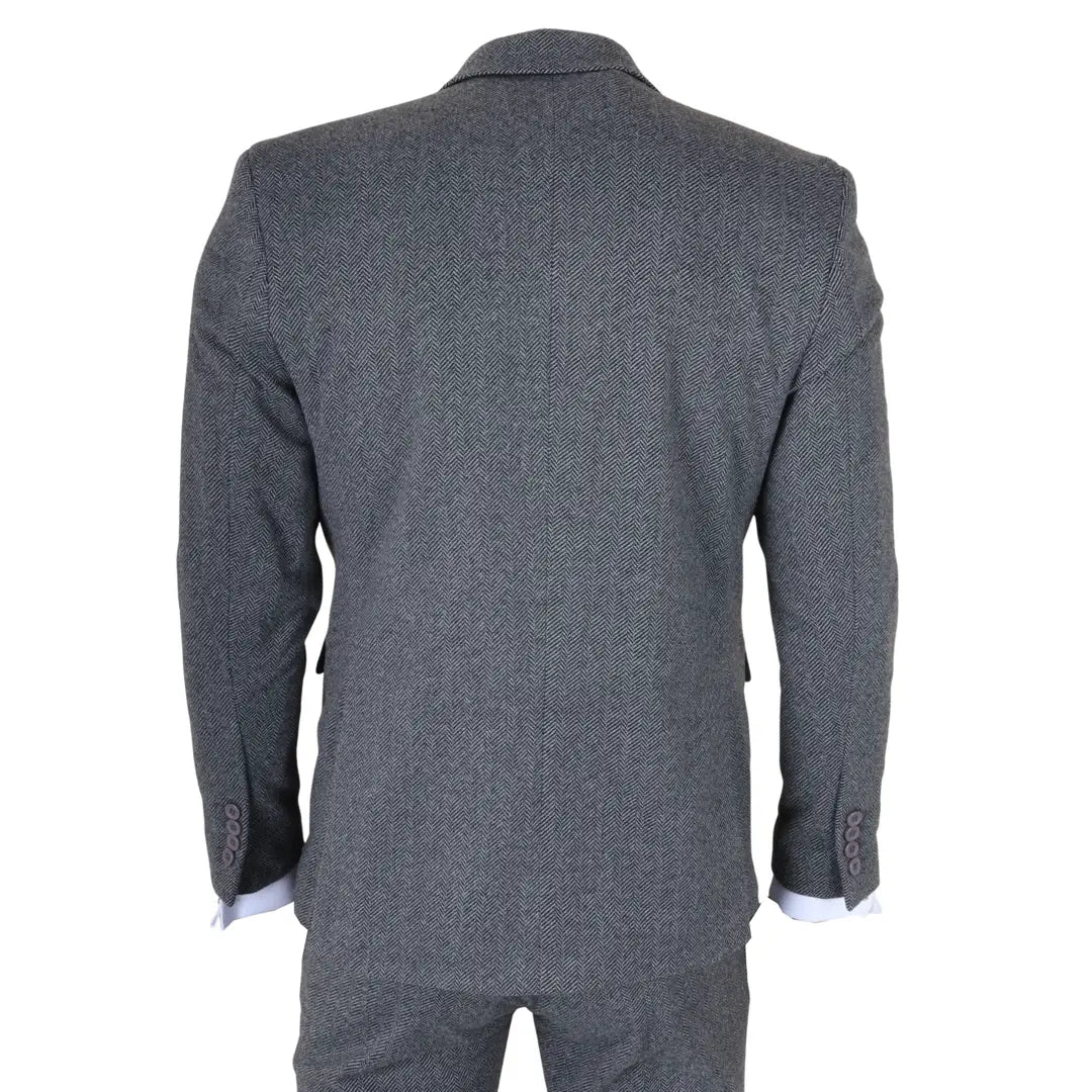 Men's Grey 3 Piece Tweed Herringbone Suit by TruClothing