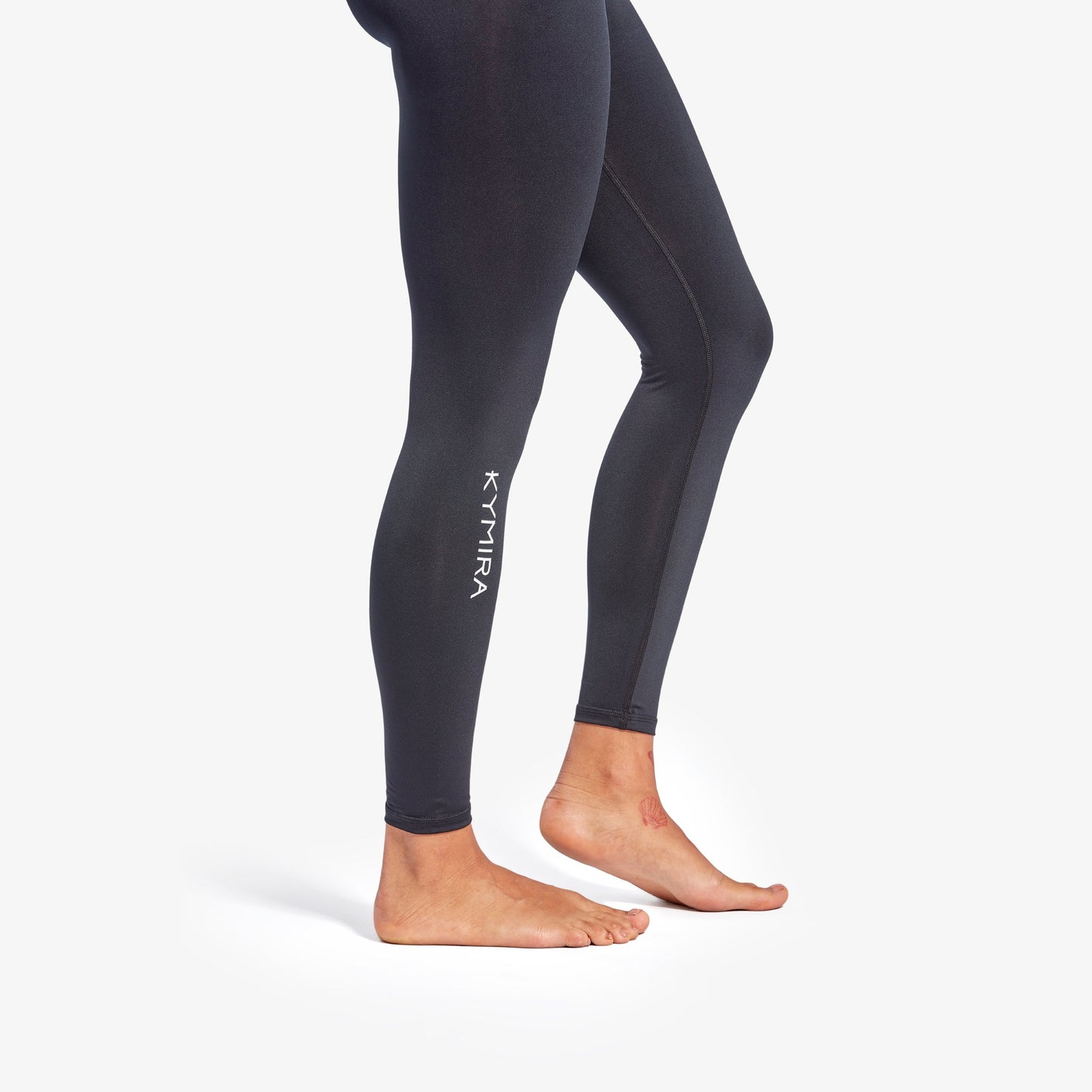 Black leggings with a brand logo on a white background