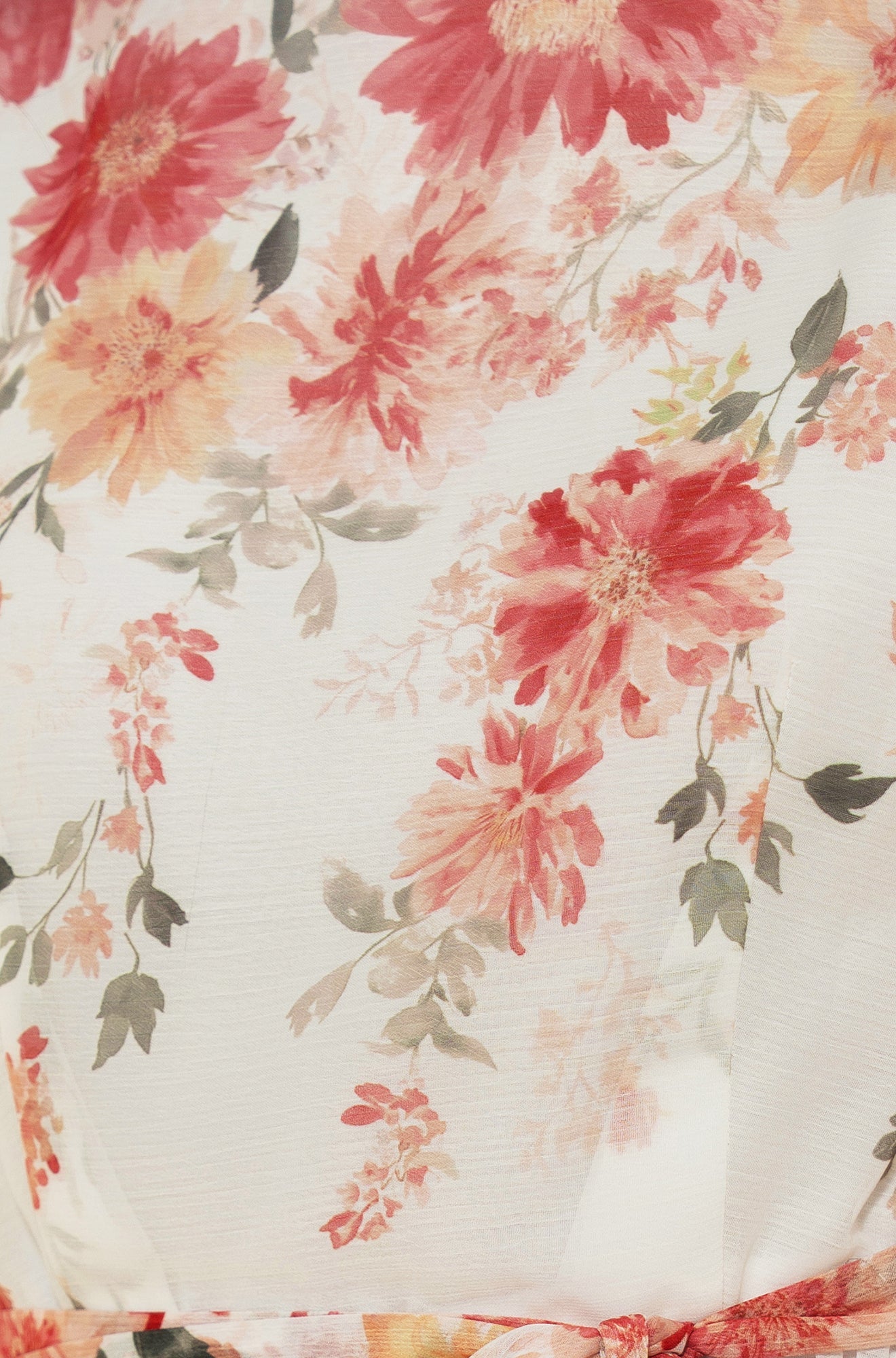 White Mirror Floral Design Pleated Midi Dress