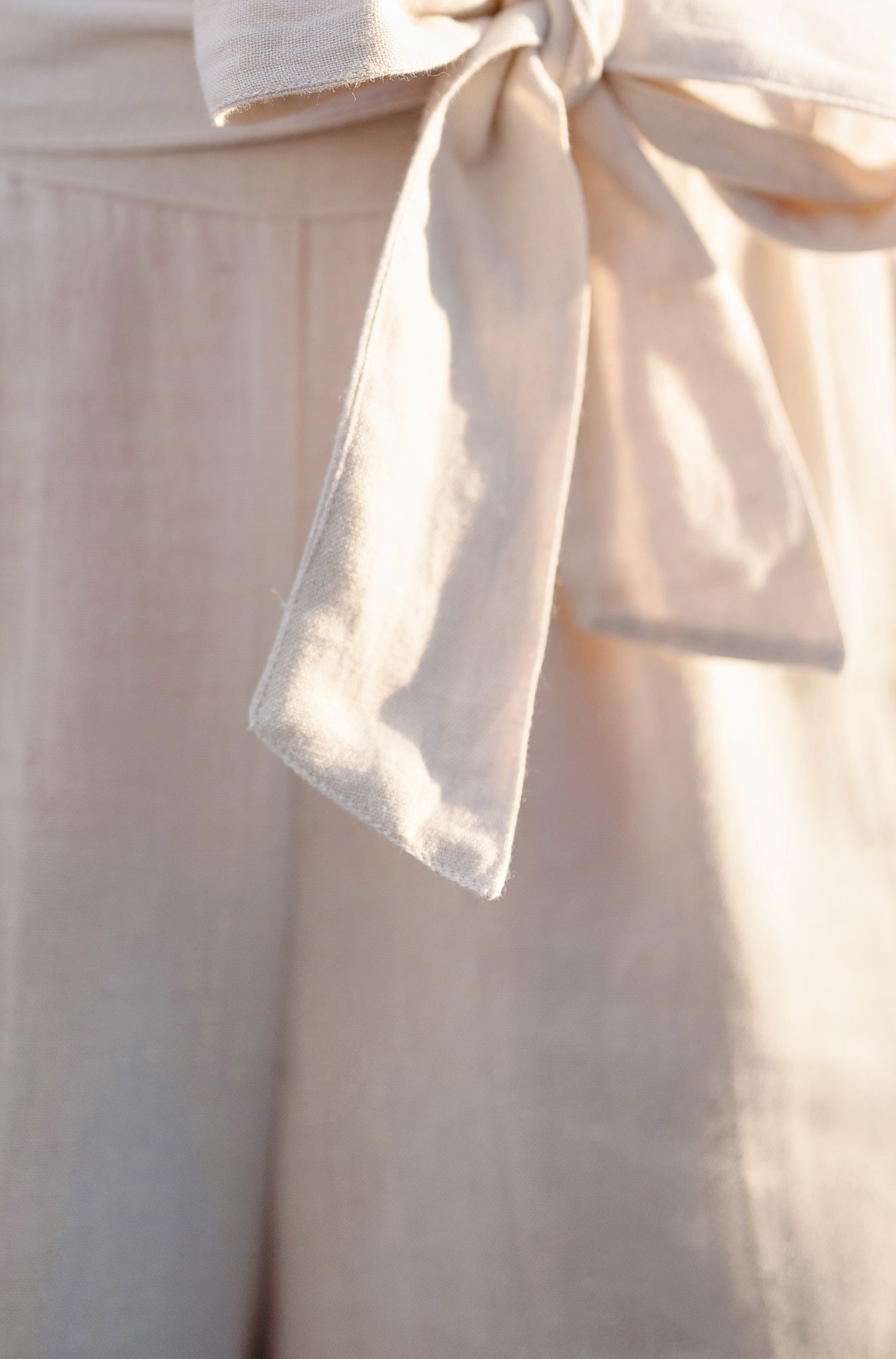 Natural Linen Mix Cropped Trousers With Tie Belt