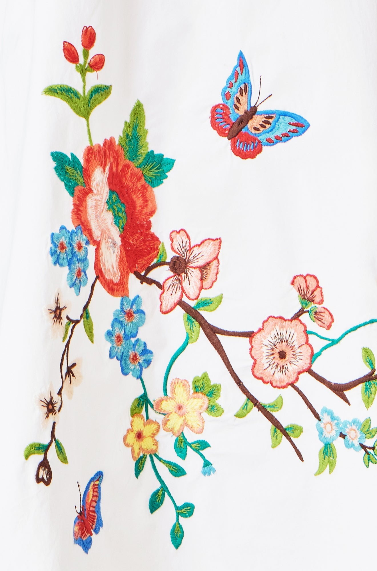 White Cotton Midi Dress With Embroidery