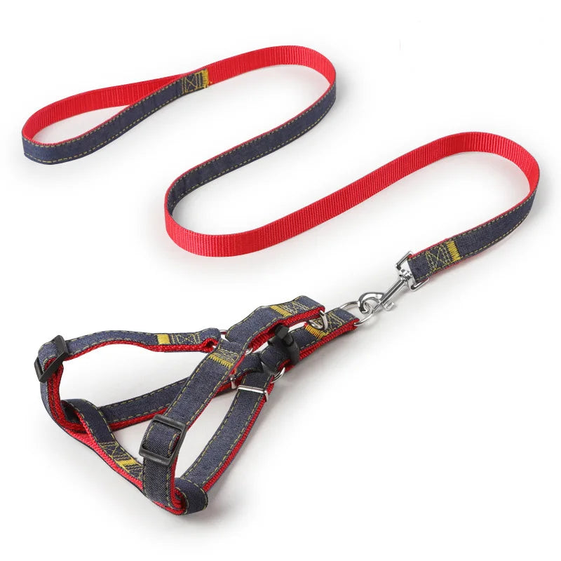 Denim Dog Harness & Collar Set - Adjustable for All Sizes