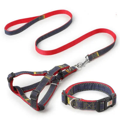 Denim Dog Harness & Collar Set - Adjustable for All Sizes