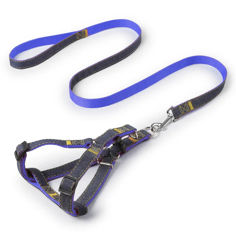 Denim Dog Harness & Collar Set - Adjustable for All Sizes
