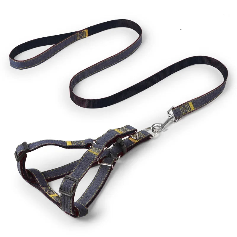 Denim Dog Harness & Collar Set - Adjustable for All Sizes