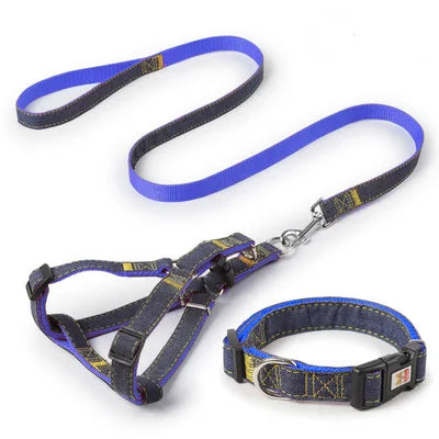 Denim Dog Harness & Collar Set - Adjustable for All Sizes