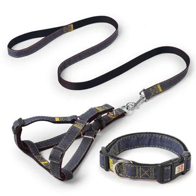 Denim Dog Harness & Collar Set - Adjustable for All Sizes