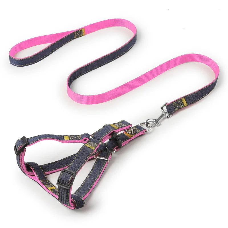 Denim Dog Harness & Collar Set - Adjustable for All Sizes