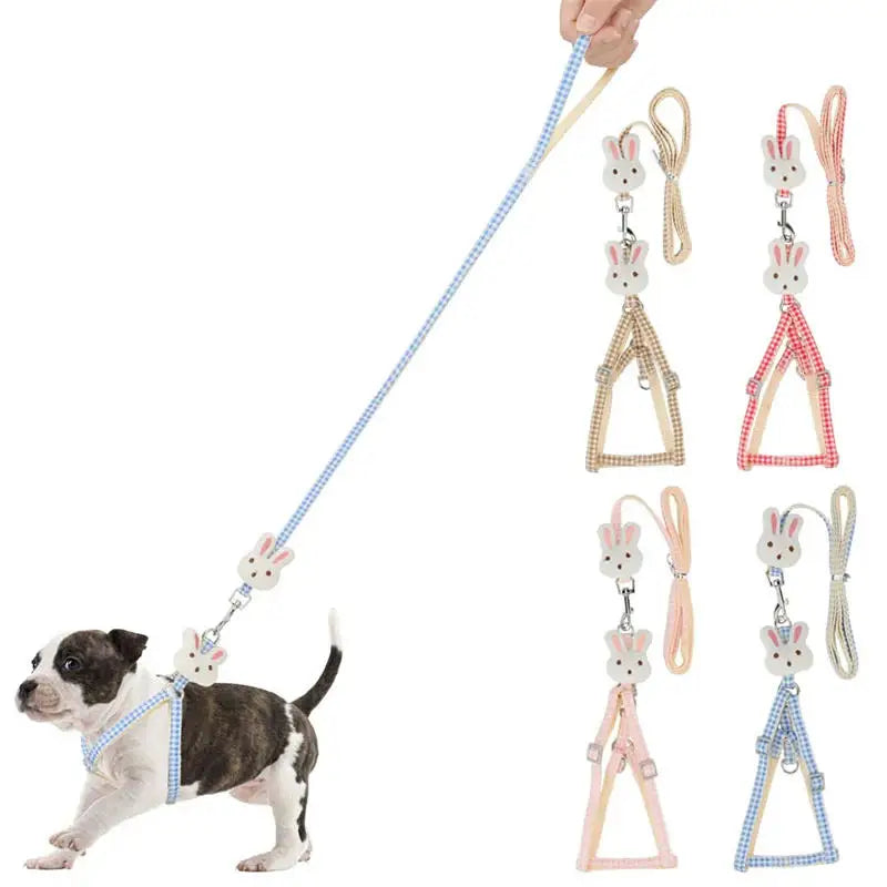 Plaid Dog & Cat Harness with Leash - Adjustable for Small Pets