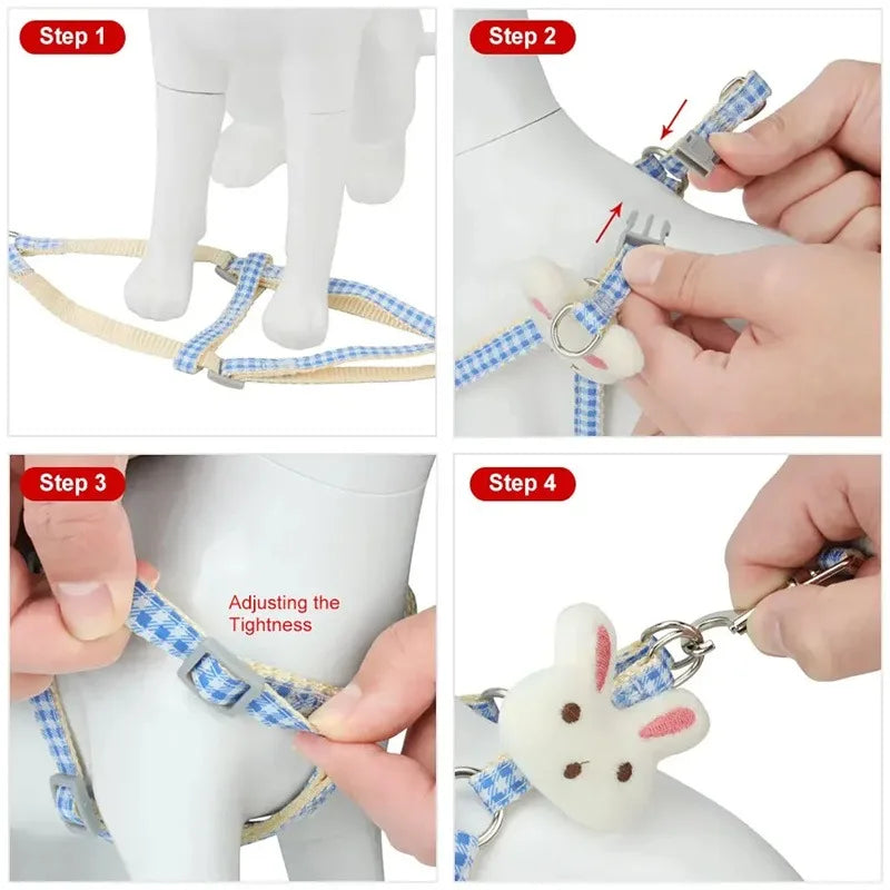 Plaid Dog & Cat Harness with Leash - Adjustable for Small Pets