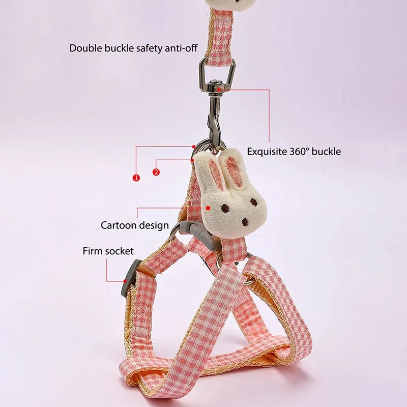 Plaid Dog & Cat Harness with Leash - Adjustable for Small Pets