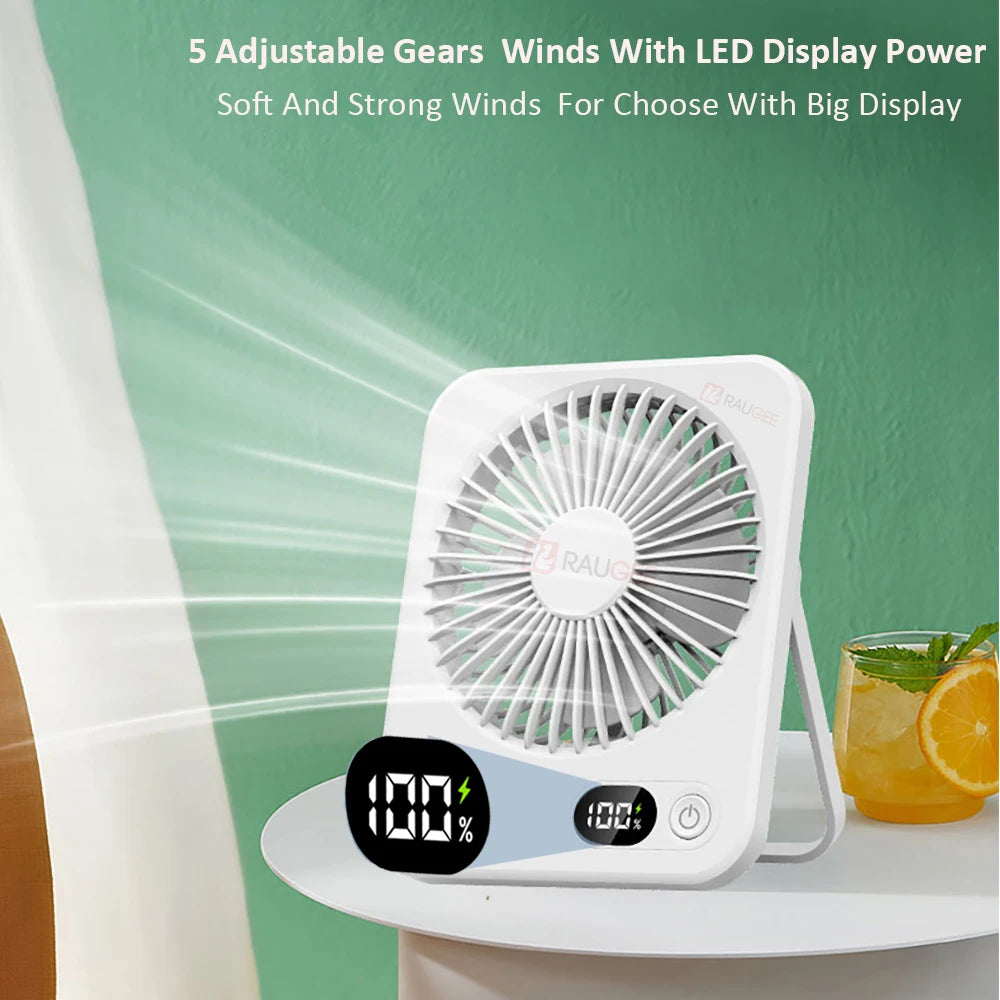 Foldable Desk Fan - 5-Speed USB Rechargeable