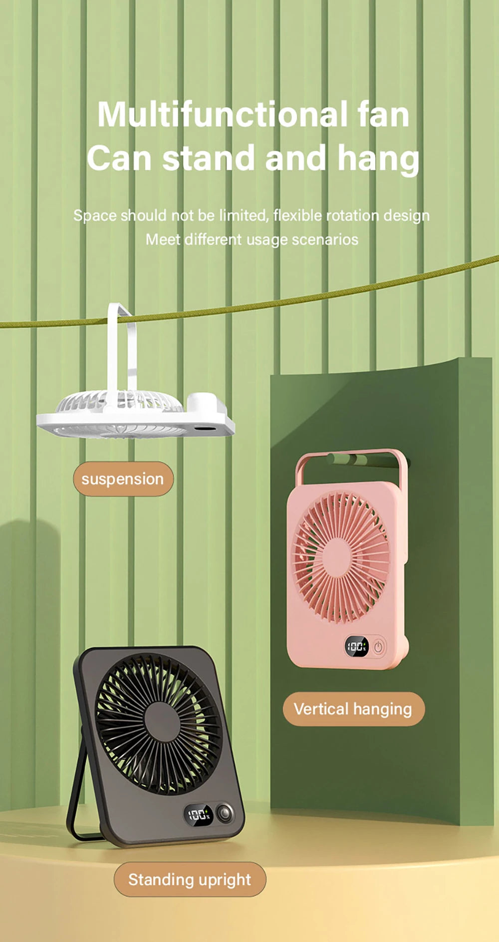 Foldable Desk Fan - 5-Speed USB Rechargeable