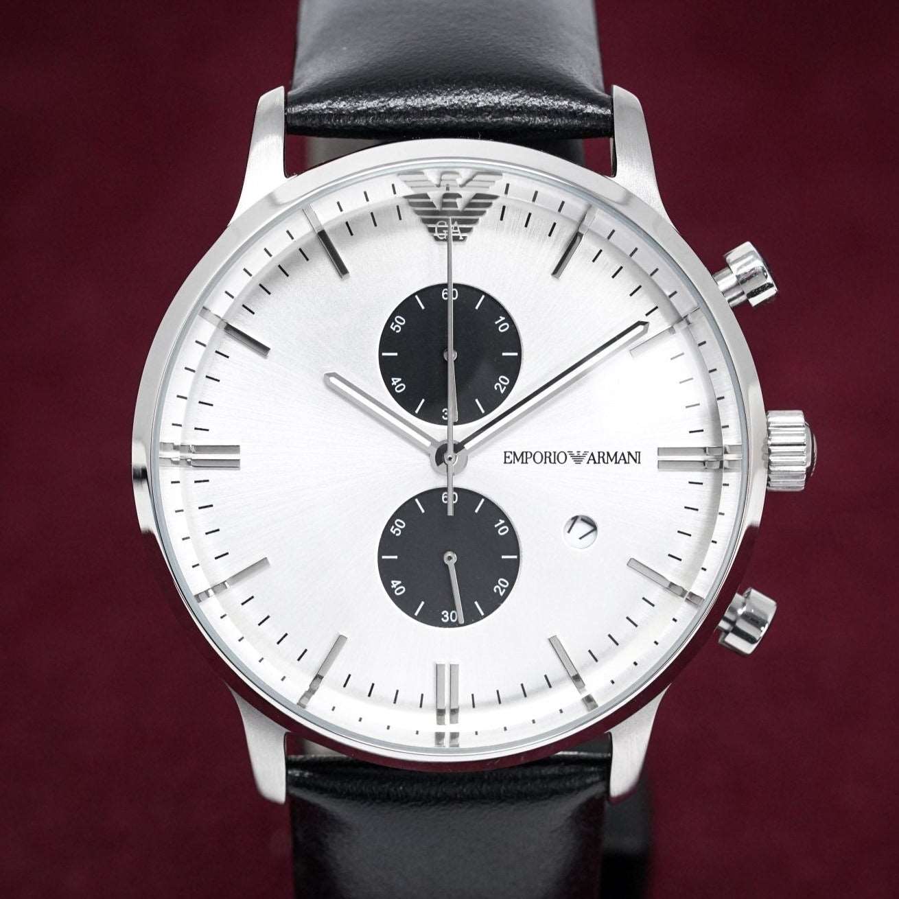 Emporio Armani AR0385 Men's Chronograph Watch - Black Leather