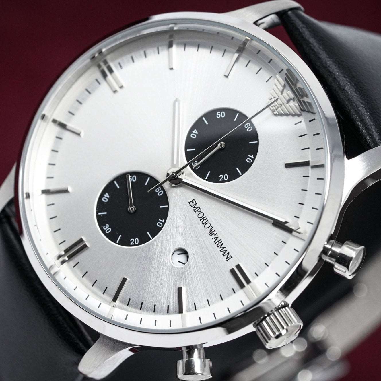 Emporio Armani AR0385 Men's Chronograph Watch - Black Leather