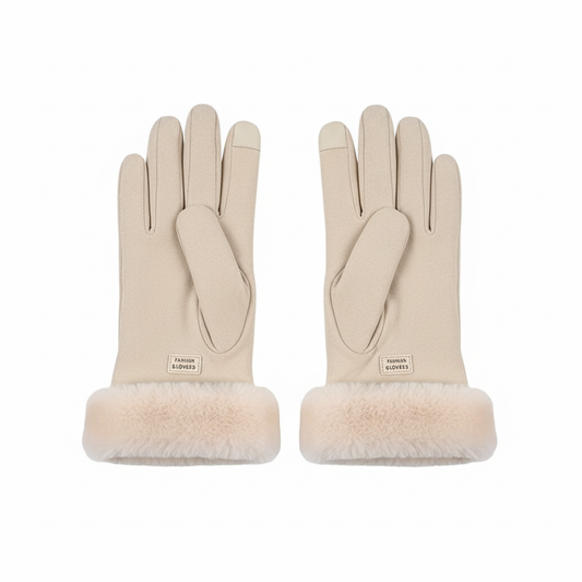Cream Suede Fur Gloves Flat Lay