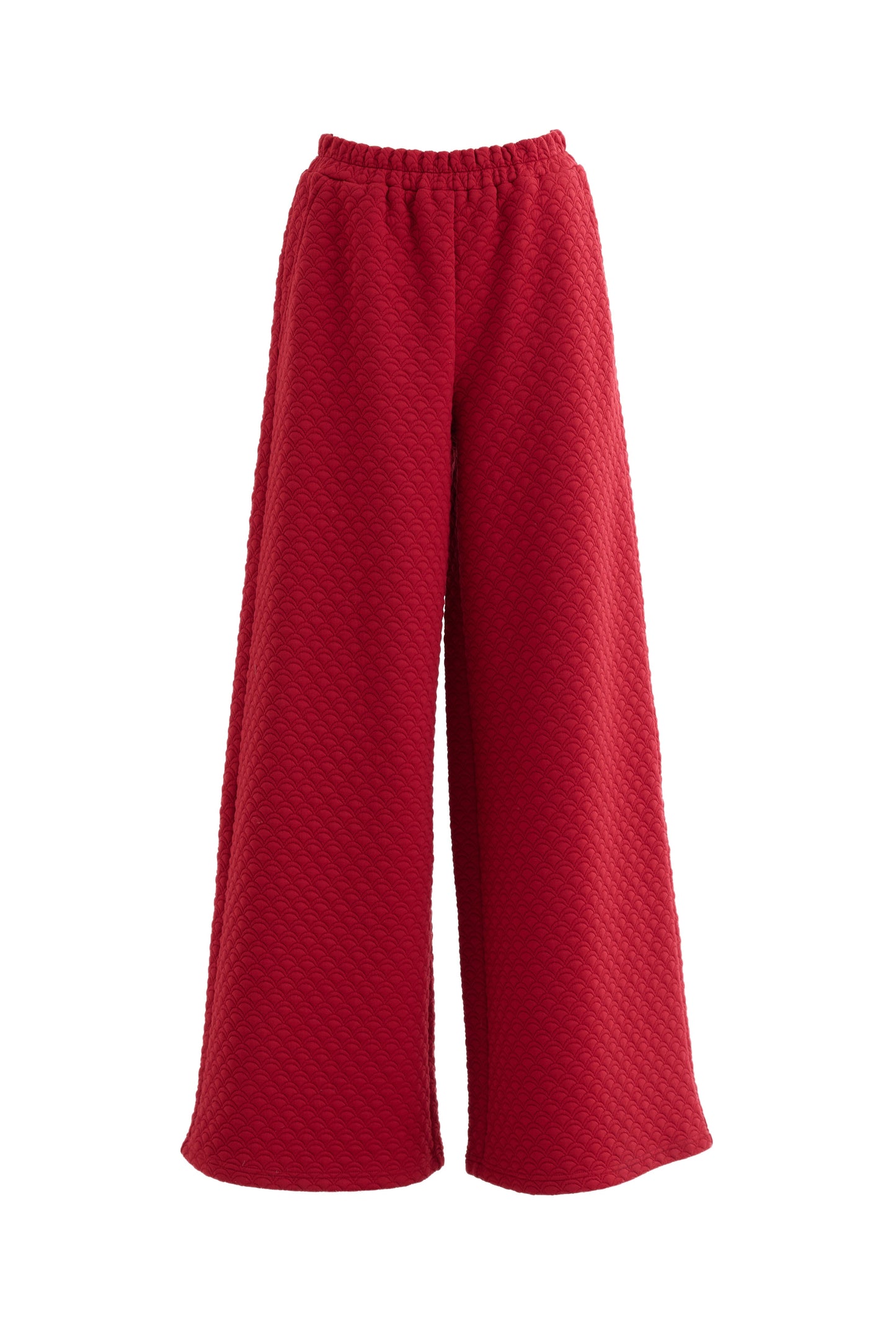 Flory Scallop Quilt Wide Leg Trouser - Wine Red - Bascora