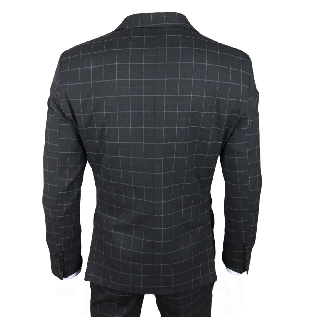 Men's Black Checked Tailored Fit 3 Piece Suit