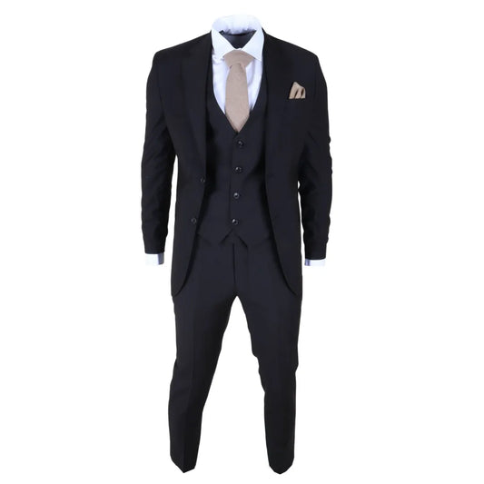 Men's Black 3 Piece Stitch Lapel Formal Suit