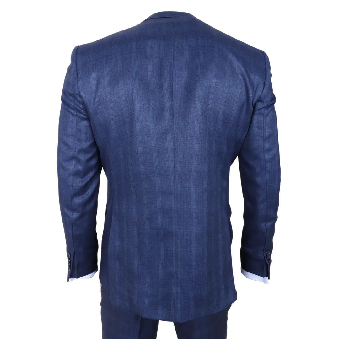Men's Blue 3 Piece Prince of Wales Check Suit