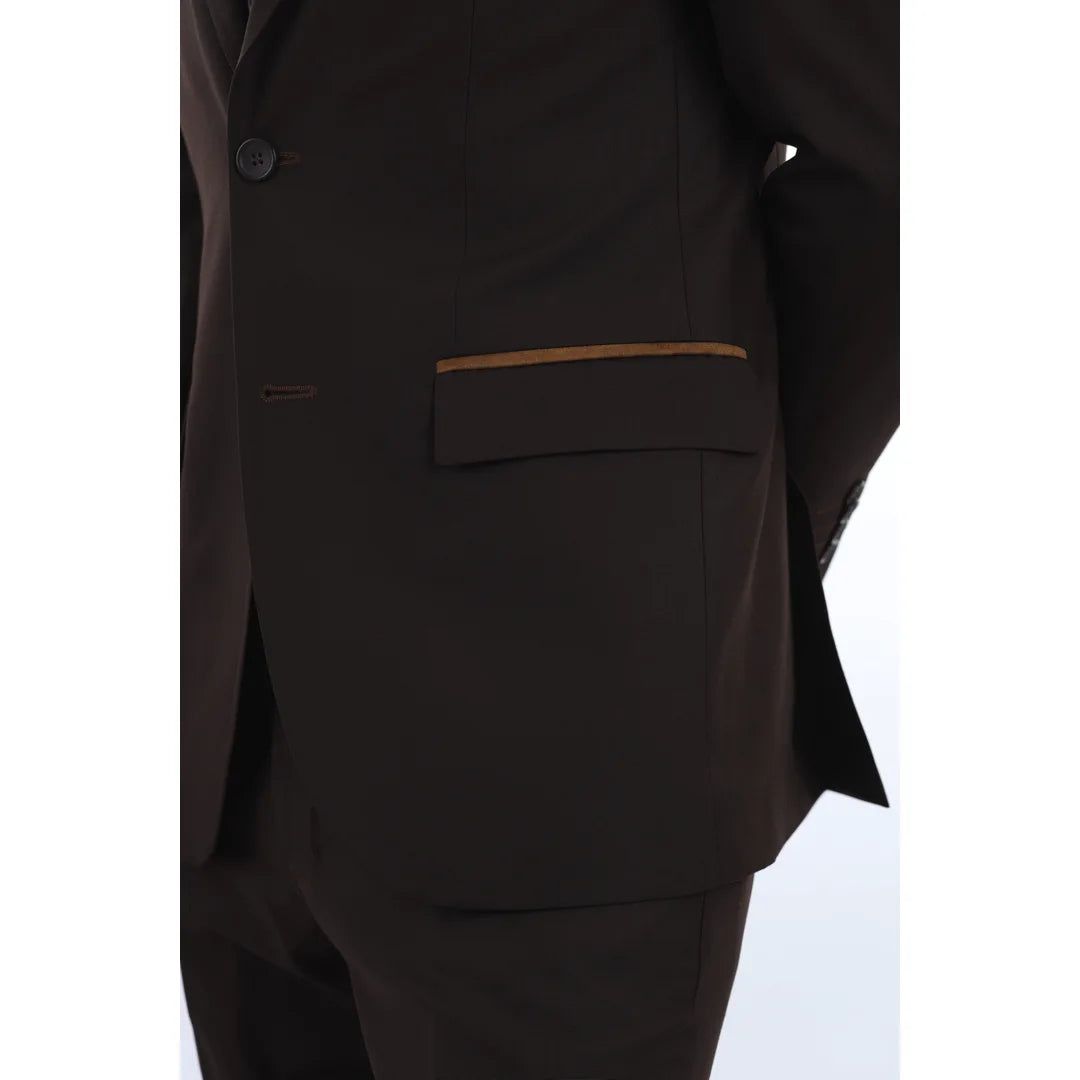 Men's Plain Dark Brown 3 Piece Suit