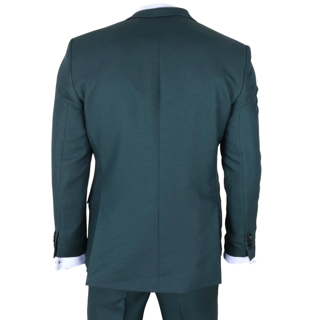 Men's 3 Piece Green Tailored Fit Suit with Black Trim by TruClothing