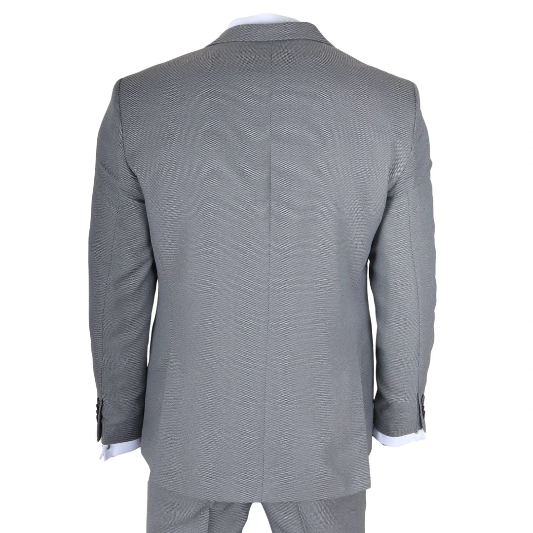 Men's 3 Piece Grey Tailored Fit Suit with Blue Trim by TruClothing