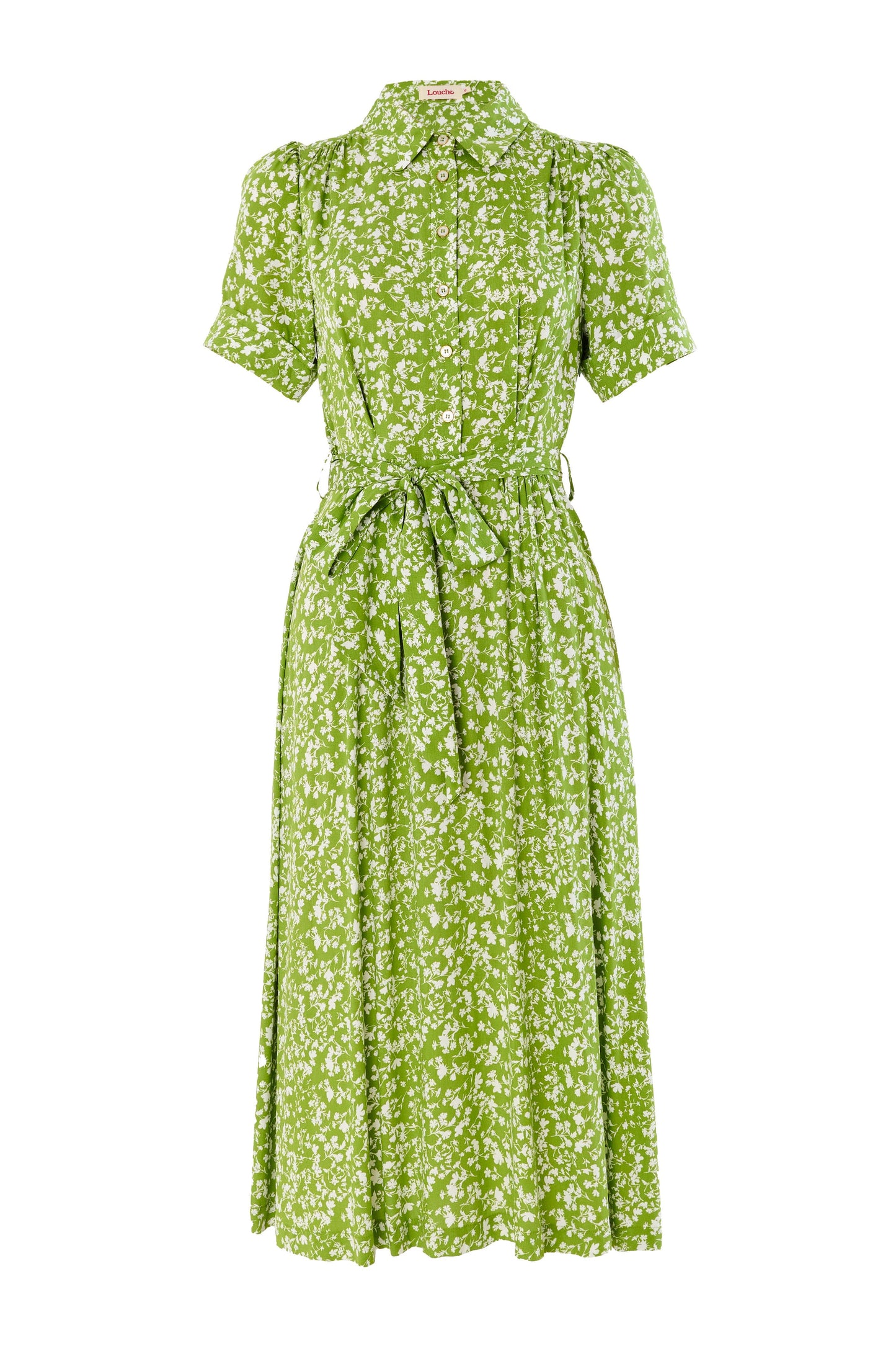 Inesa Negative Floral Print Short Sleeve Midi Shirtdress β Green - Bascora