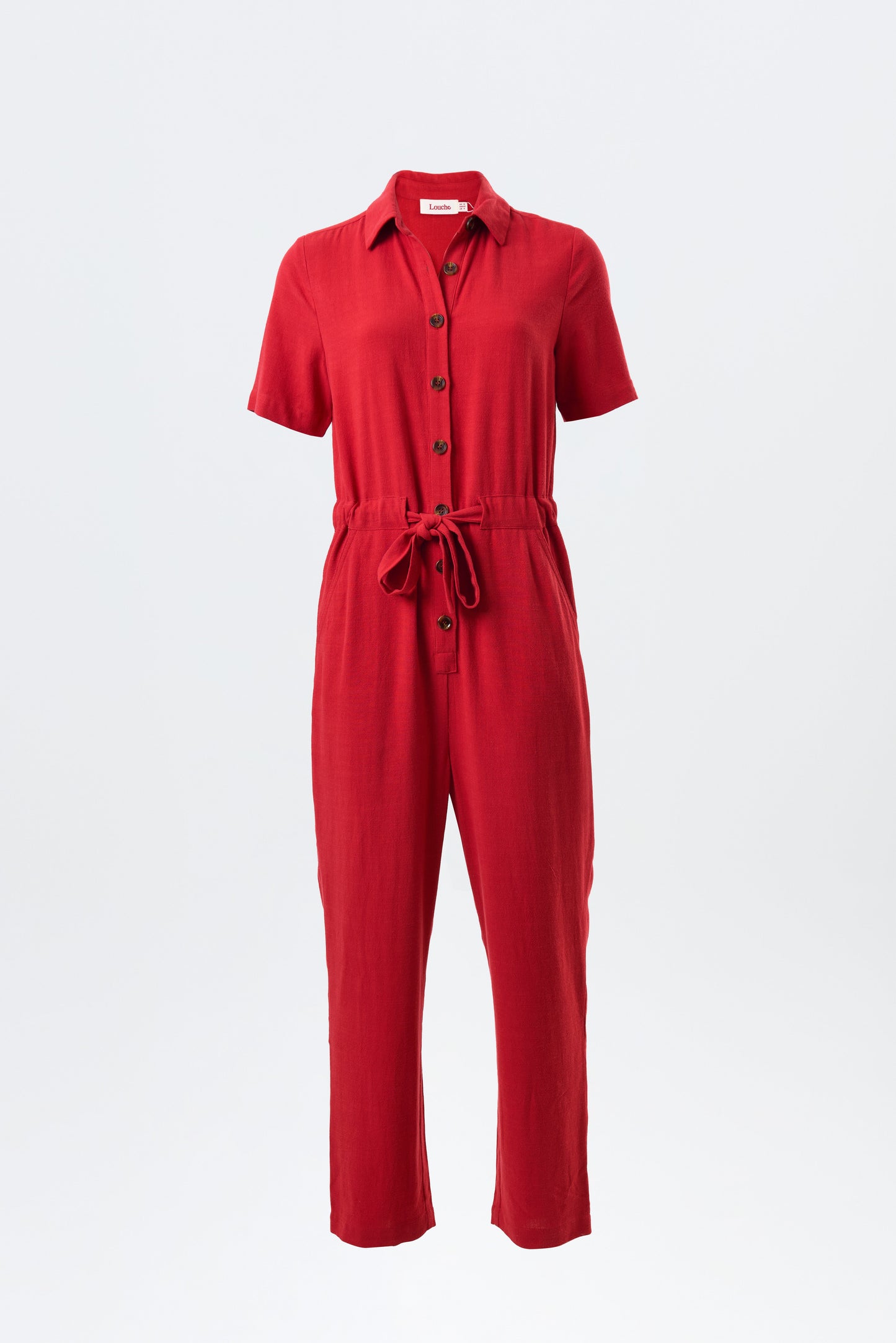 Justin Linen Mix Short Sleeve Jumpsuit - Red - Bascora