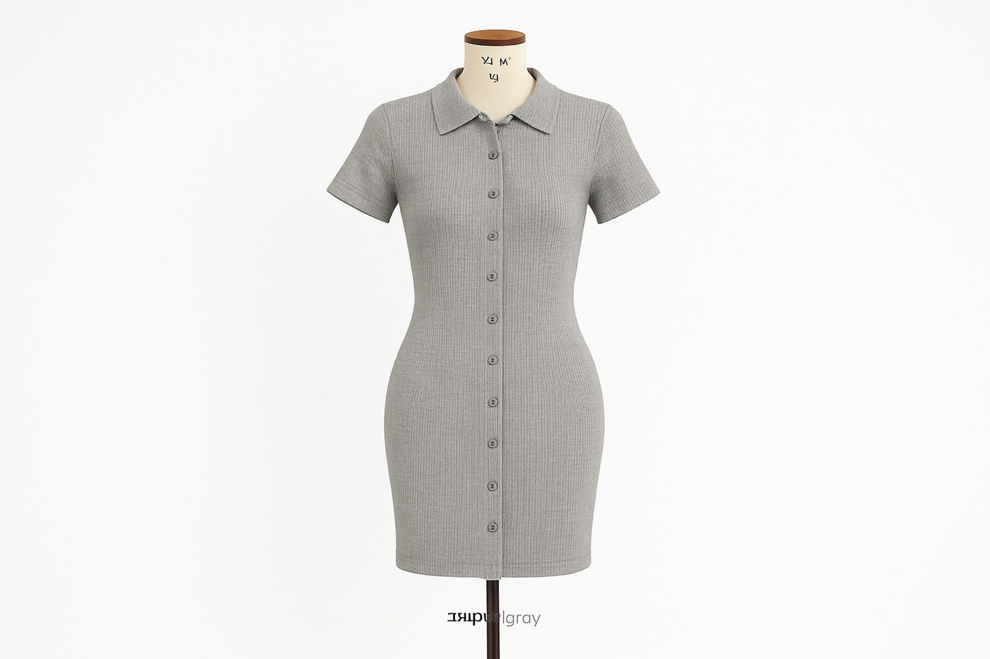 Korean Lapel Dress in Gray